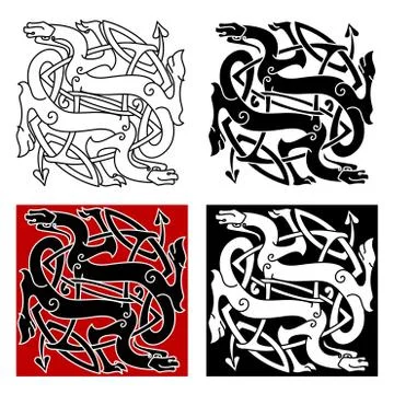Celtic dragons pattern with tribal elements Illustrazione stock