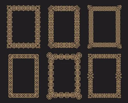 Celtic folk frames. Decorative square borders, nordic traditional ornaments Stock Illustration