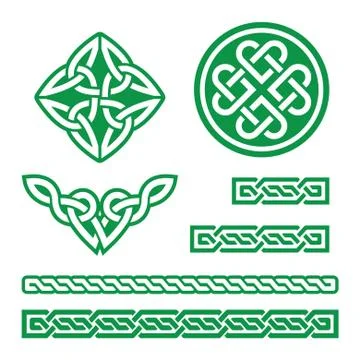 Celtic green knots, braids and patterns - vector Illustrazione stock