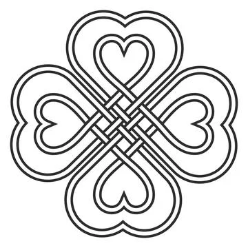 Celtic heart knot in the shape of a clover leaf bringing good luck and love Stock Illustration