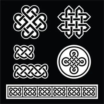 Celtic Irish patterns and braids on black background Stock Illustration