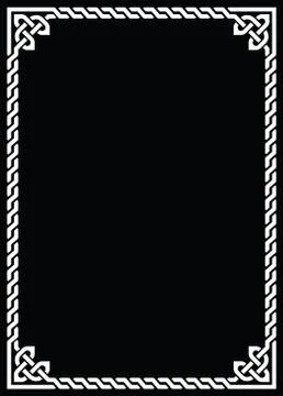 Celtic knot braided white frame - rectangle on black Stock Illustration