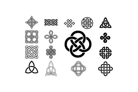 Celtic knot icon set with various intricate designs. Vector illustration de.. Stock Illustration