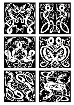 Celtic knot patterns with tribal dragons Stock Illustration