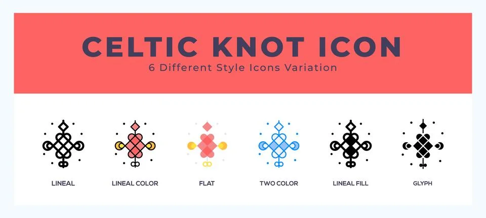 Celtic knot set of icons. Vector illustration with different styles. Stock Illustration