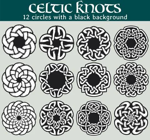 Celtic knots, circles black background Illustrazione stock