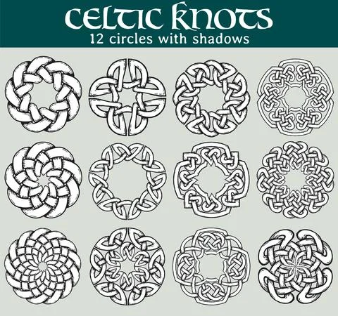 Celtic knots, circles with shadows Stock Illustration