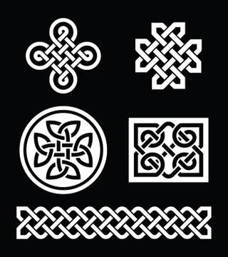Celtic knots patterns on black background - vector Stock Illustration