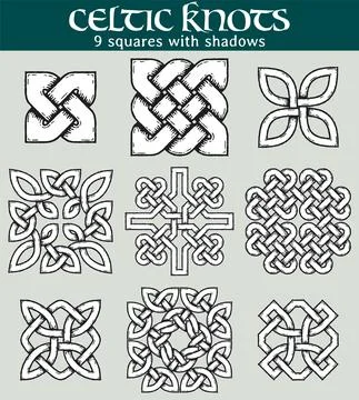 Celtic knots, squares with shadows Illustrazione stock