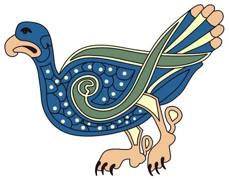 Celtic medieval bird drawing. Stock Illustration