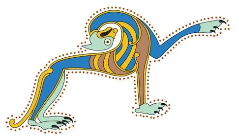 Celtic, medieval dog drawing. Stock Illustration