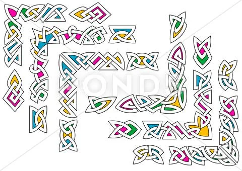 Celtic ornament patterns with colorful elements Stock Illustration