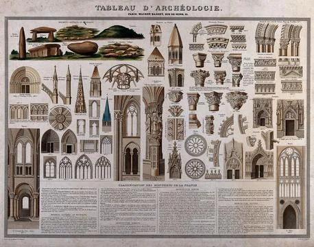 Celtic, Romanesque and Gothic architectural and decorative elements in buil.. Stock Illustration