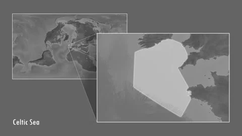 Celtic Sea. Grayscale map. Patterson Cylindrical. Diagram Stock Footage 298885747