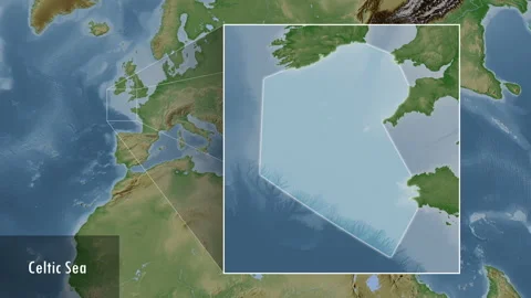 Celtic Sea. Pale map. Patterson Cylindrical. Location Stock Footage 298913511