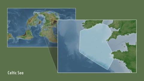 Celtic Sea. Pale map. Patterson Cylindrical. Diagram Stock Footage 298913572