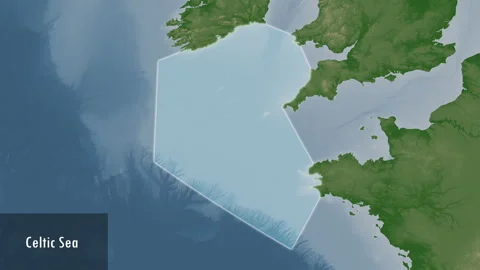 Celtic Sea. Pale map. Patterson Cylindrical. Close-up Stock Footage 298913642