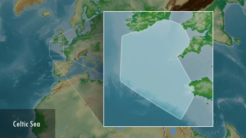 Celtic Sea. Physical map. Patterson Cylindrical. Location Stock Footage 296917176