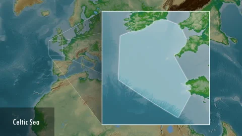 Celtic Sea. Physical map. Patterson Cylindrical. Location Stock Footage 299232419