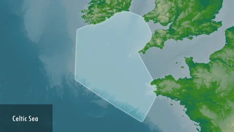 Celtic Sea. Physical map. Patterson Cylindrical. Close-up Stock Footage 299232516