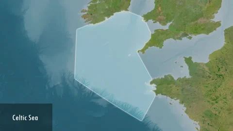 Celtic Sea. Satellite map. Patterson Cylindrical. Close-up Stock Footage 299297237