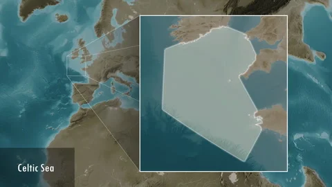 Celtic Sea. Sepia map. Patterson Cylindrical. Location Stock Footage 296840489