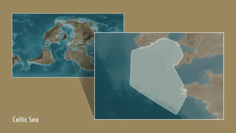 Celtic Sea. Sepia map. Patterson Cylindrical. Diagram Stock Footage 296958194