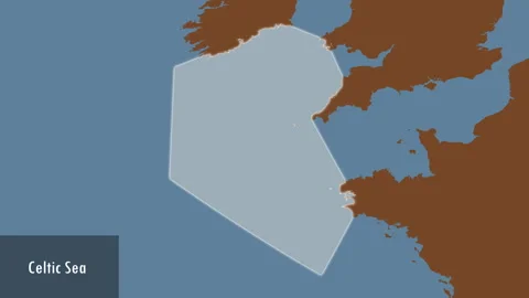 Celtic Sea. Solid map. Patterson Cylindrical. Close-up Stock Footage 296830169