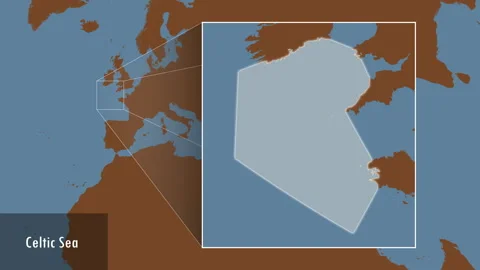 Celtic Sea. Solid map. Patterson Cylindrical. Location Stock Footage 296909886
