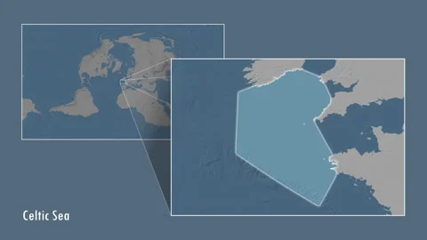 Celtic Sea. Steel Blue map. Patterson Cylindrical. Diagram Stock Footage 298940928