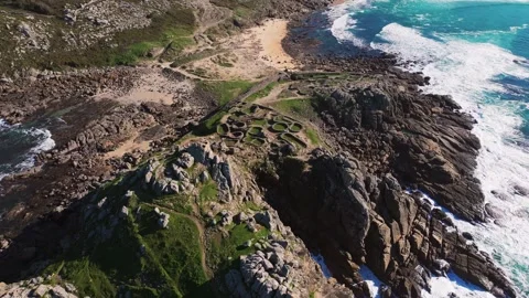 Celtic Settlement Of Castro de Baroña On Coast Stock Footage 302726258