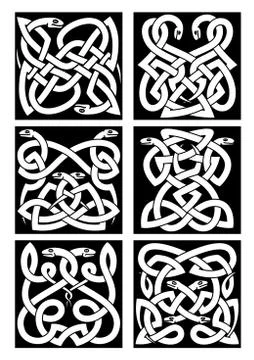 Celtic snakes knot patterns with tribal ornament Illustrazione stock
