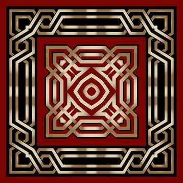 Celtic style gold frames pattern. Vector ornamental abstract background. Geom Stock Illustration