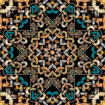 Celtic style textured seamless pattern. Colorful tapestry background. Repeat  Stock Illustration