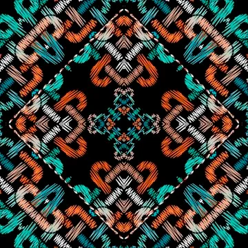 Celtic textured seamless pattern. Colorful tapestry background. Repeat grunge Stock Illustration