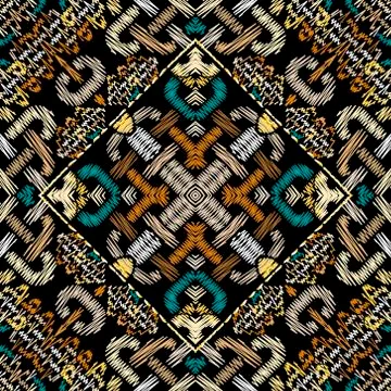 Celtic textured seamless pattern. Colorful tapestry background. Repeat grunge 스톡 일러스트