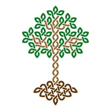 Celtic Tree of Life, simple green weaved ornament Stock Illustration