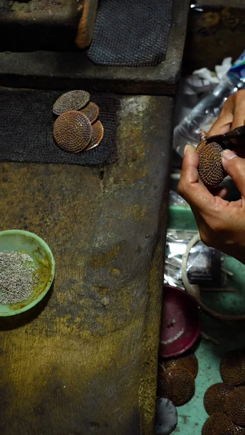 Celuk Bali Silversmith Workbench, Top-Down Right Pan Stock Footage 320090886