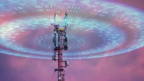 Celular antenna Emitting Radiation. Visualization of radio waves coming from a 스톡 동영상 144812390