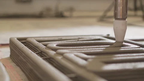 Cement 3D Printing printing sign static shot hard light 50fps Vídeos de archivo 246373653