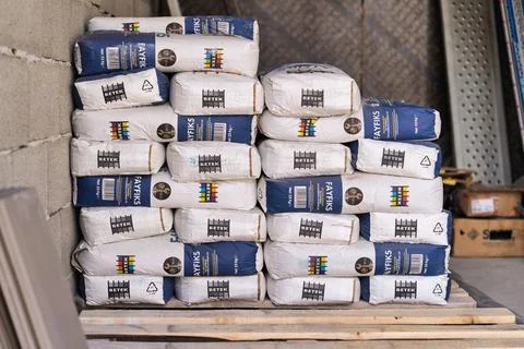 Cement and construction materials stored on pallet Stock Photos