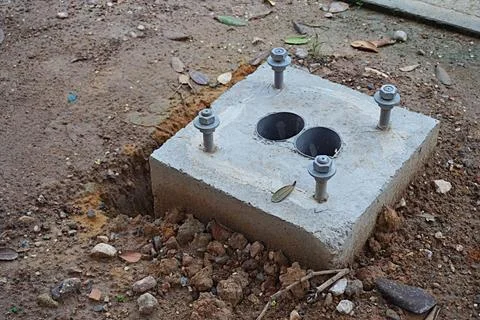 Cement and screw construction, base for street lights Stock Photos