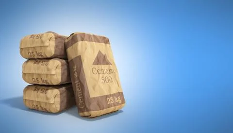 Cement bag on blue background 3D rendering image Stock Illustration