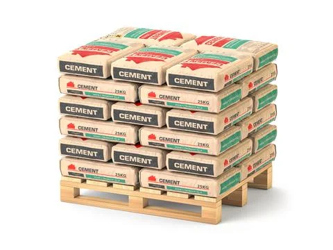 Cement bags stack on pallet isolated on white. イラスト素材