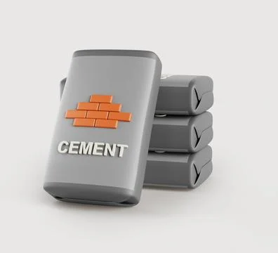 Cement bags stack with picture of red brick wall on packaging. Cartoon render of 库存插图