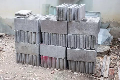 Cement bricks for building in construction site 写真素材