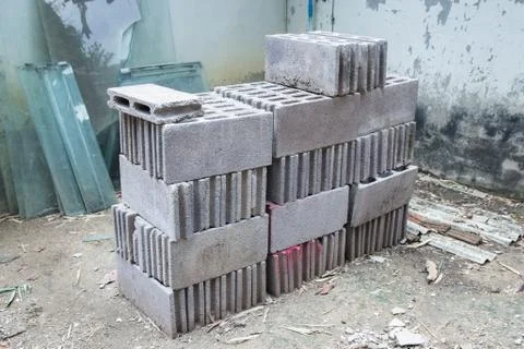Cement bricks for building in construction site 写真素材