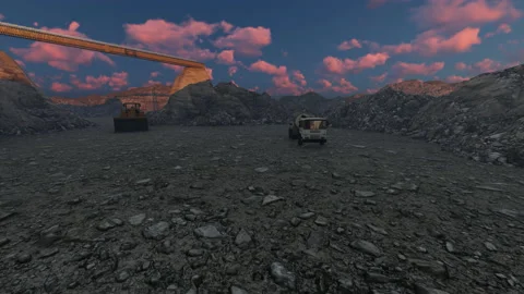 Cement cipher and excavator on a stone quarry at sunset, 4K Vidéo 167882223