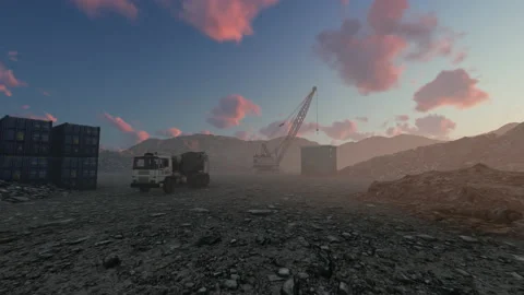 Cement ciphers and crane at work on a stone quarry at sunset, 4K Video stock 169579327