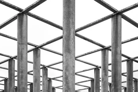 Cement Columns Chair Rough Texture Perspective Overhead Grid Geometric Patt.. Stock Photos